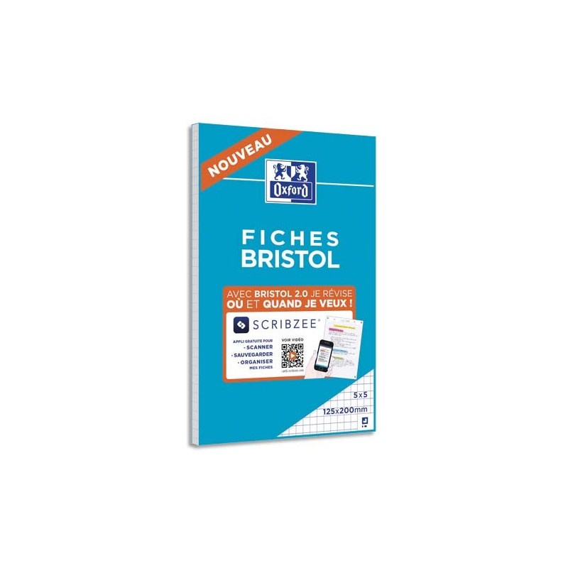 OXFORD Boîte distributrice 100 fiches bristol non perforées 210x297mm (A4)  petits carreaux 5x5 Blanc