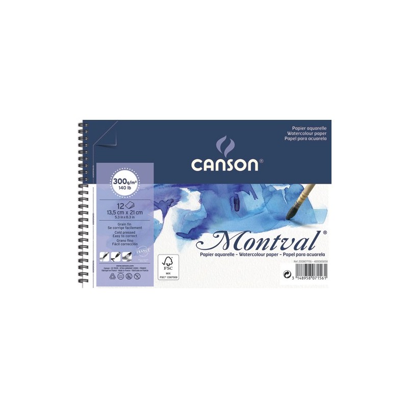 Canson CANSON BLOC AQUARELLE 12 FEUILLES spiralé MONTVAL 300 g/m² 13,5 cm x 21cm NEUF 