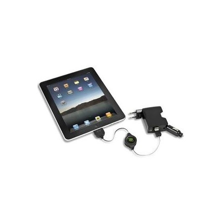 RETRAK Chargeur iPad-iPhone-iPod 2.1A rétractable 4en1 (Secteur-Voiture-USB  et 2 USB) 0.98m EUIPAD41