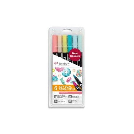 TOMBOW Set de 6 Feutres-pinceau ABT Dual Brush Pen assortis Candy encre à  base deau aquarellables