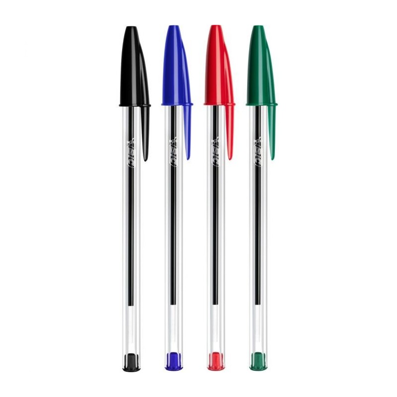 https://noveoburo.com/17509-large_default/bic-lot-de-4-stylos-a-bille-pointes-moyennes-encre-bleue-rouge-vert-noir-corps-plastique-transparent-a-capuchon-cristal.jpg