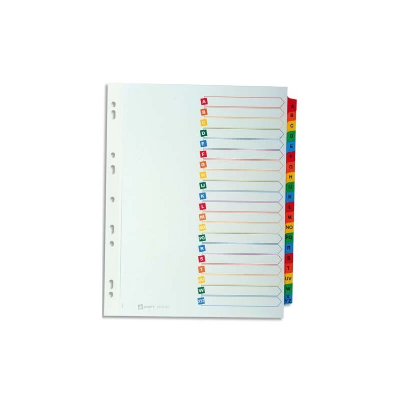 AVERY Répertoire alphabétique 20 touches. En carte Blanche onglets  plastifiés de couleur. Format A4.