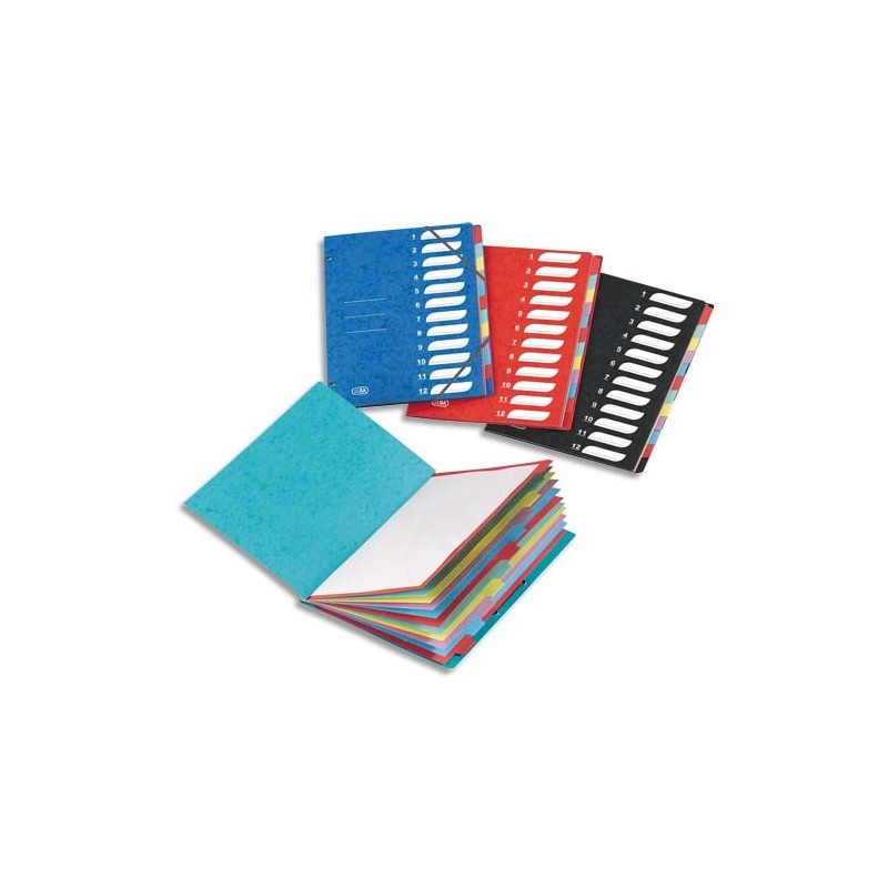 ELBA Trieurs 12 compartiments coloris assortis couverture en carte lustrée  5/10ème bicolore