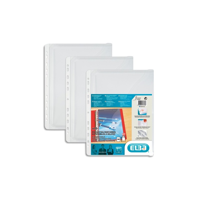 ELBA Sachet de 10 pochettes-enveloppe perforées en polypro 20/100