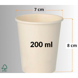 détail de la hauteur et du diamètre d'un gobelets en carton blanc 20cl