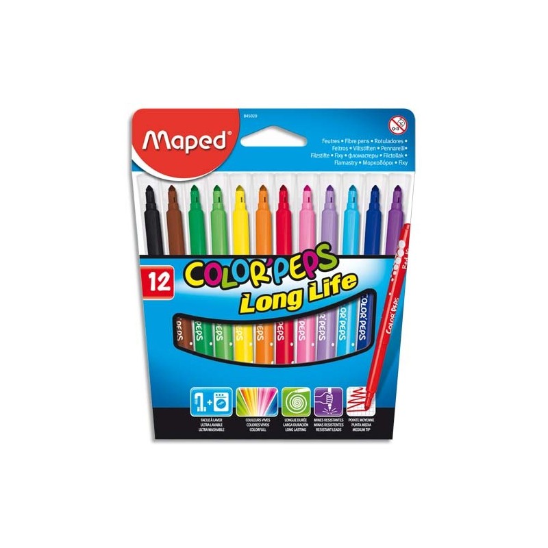 MAPED Pochette 12 feutres de coloriage COLORPEPS pointe moyenne