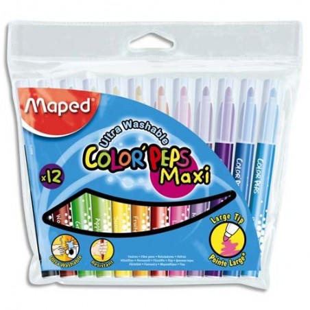 MAPED Pochette 12 feutres de coloriage COLORPEPS pointe extra large.  Coloris assortis