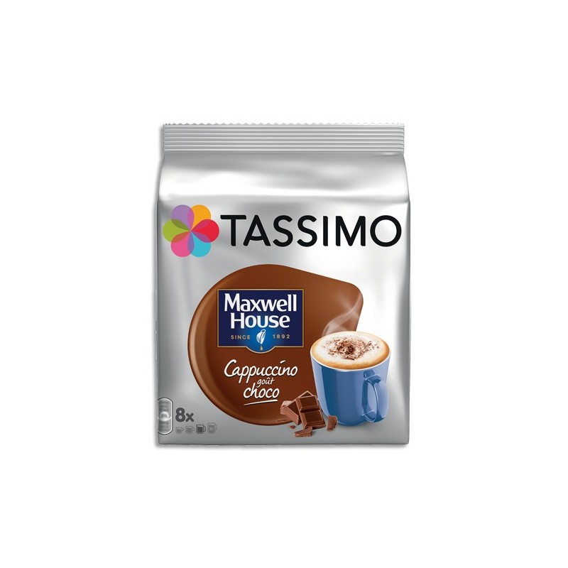Café dosettes Compatibles Tassimo cappuccino goût choco Maxwell House  TASSIMO : la boite de 8 dosettes à Prix Carrefour