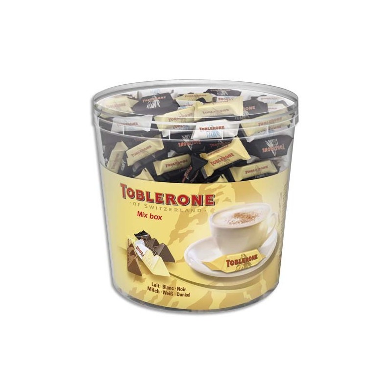 TOBLERONE Boîte de 904g Minis Toblerone 3 variétés de chocolat : au Lait  Noir et Blanc en sachet