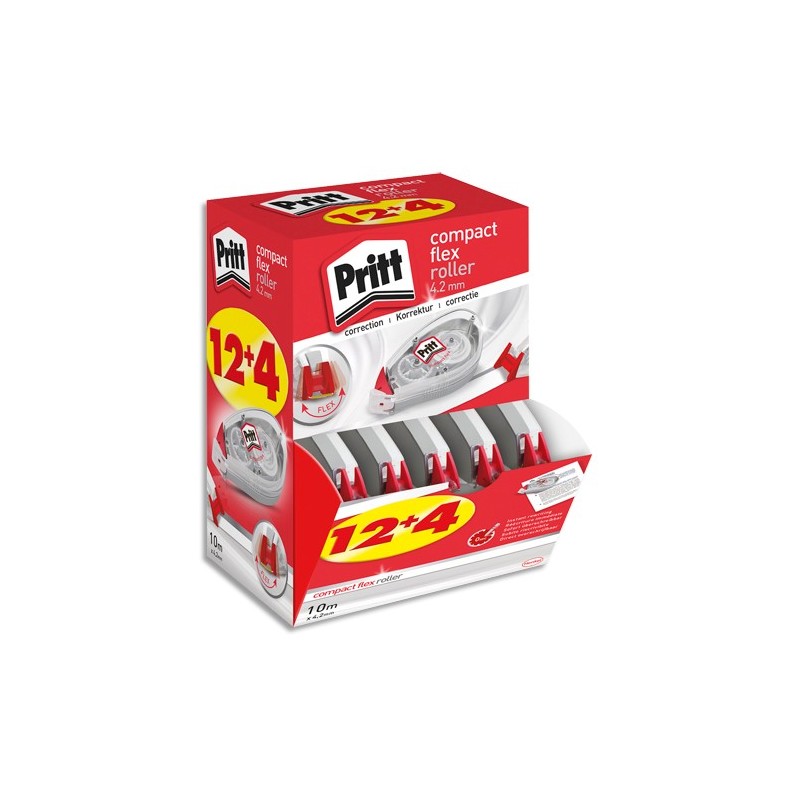 PRITT Boîte ECO pack 12+4 PRITT Roller Compact Flex de correction  application latérale