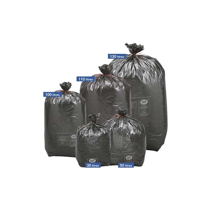 Boîte de 200 sacs poubelles Noirs top qualité NF 130 litres 40 microns