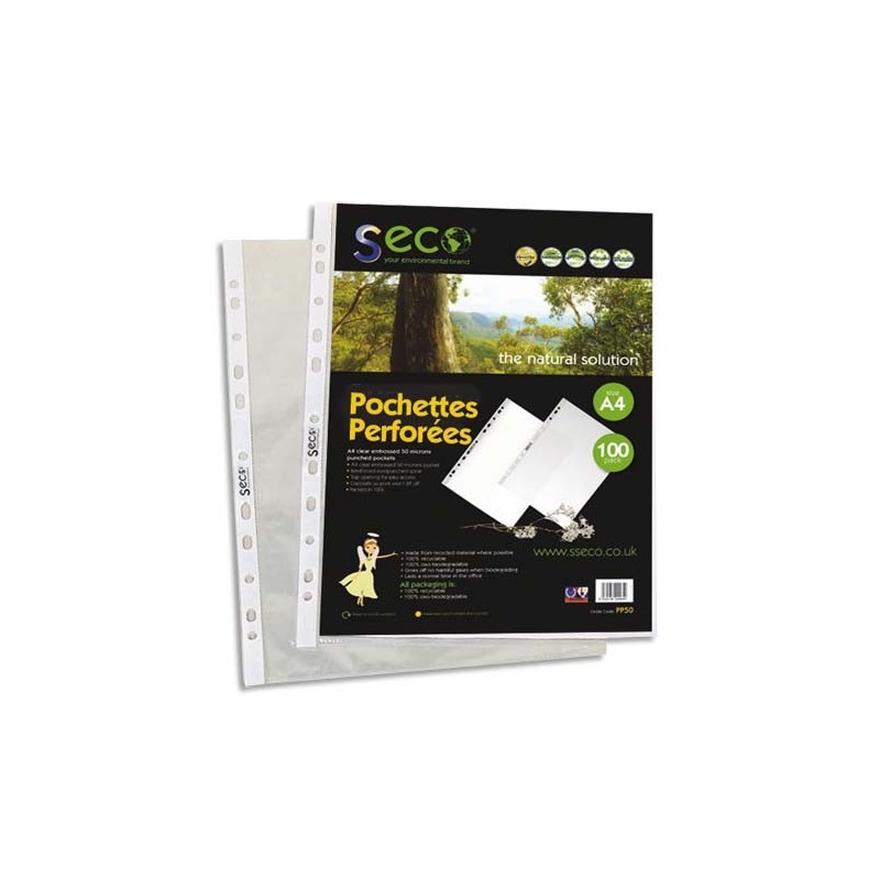 SECO Sachet de 100 pochettes perforées PP grainé 5-100ème 100%  biodégradable et recyclable